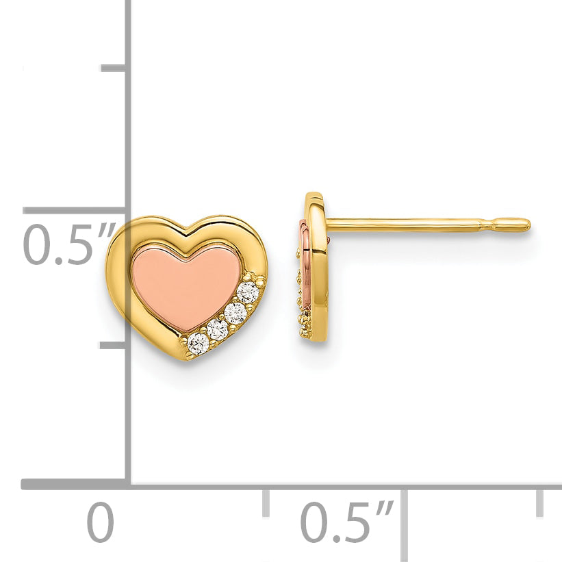 14k Madi K Two-tone Polished CZ Heart Post Earrings