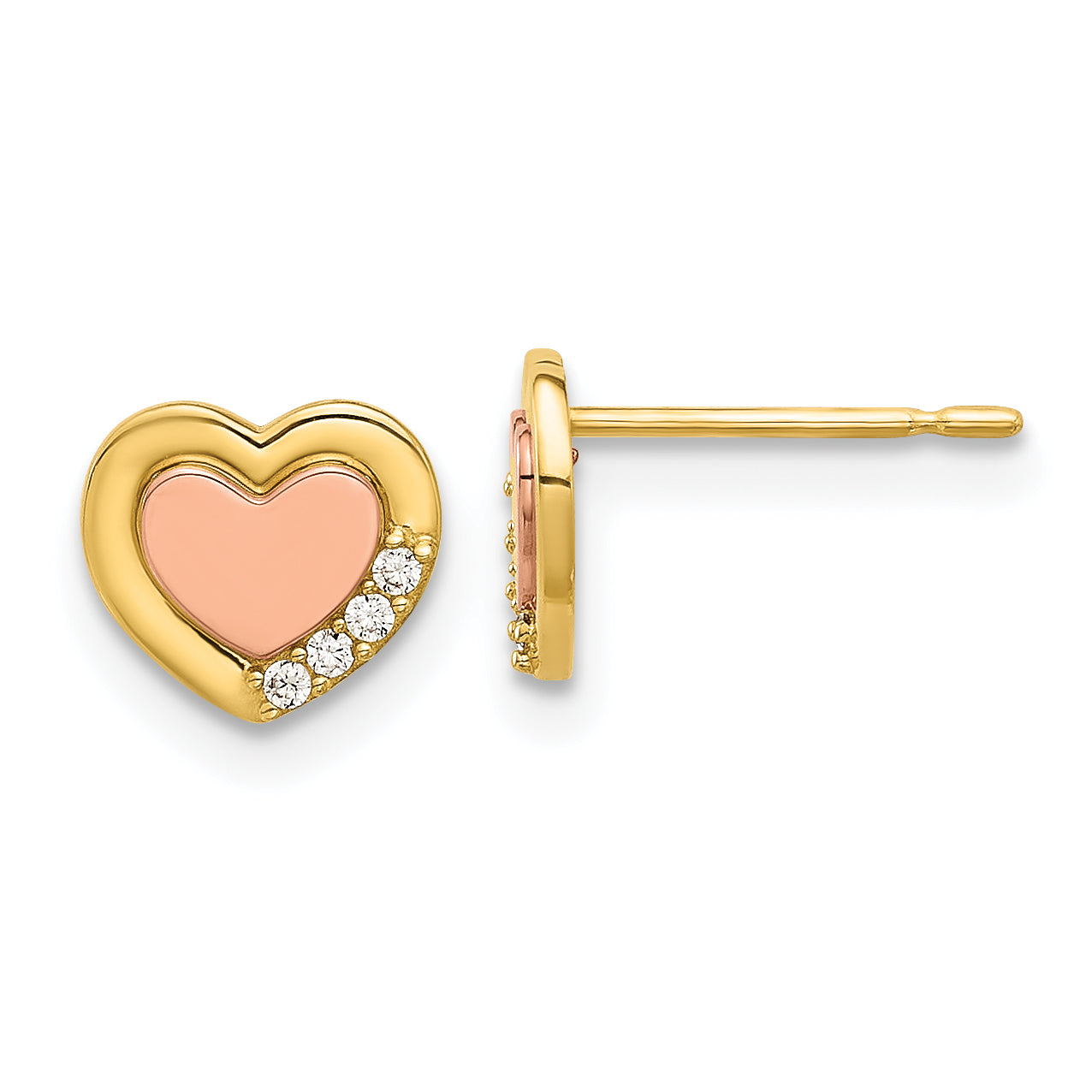 14k Madi K Two-tone Polished CZ Heart Post Earrings Main image