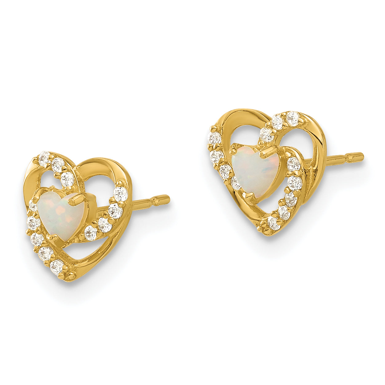 14k Madi K Polished Created Opal and CZ Heart Post Earrings Secondary image