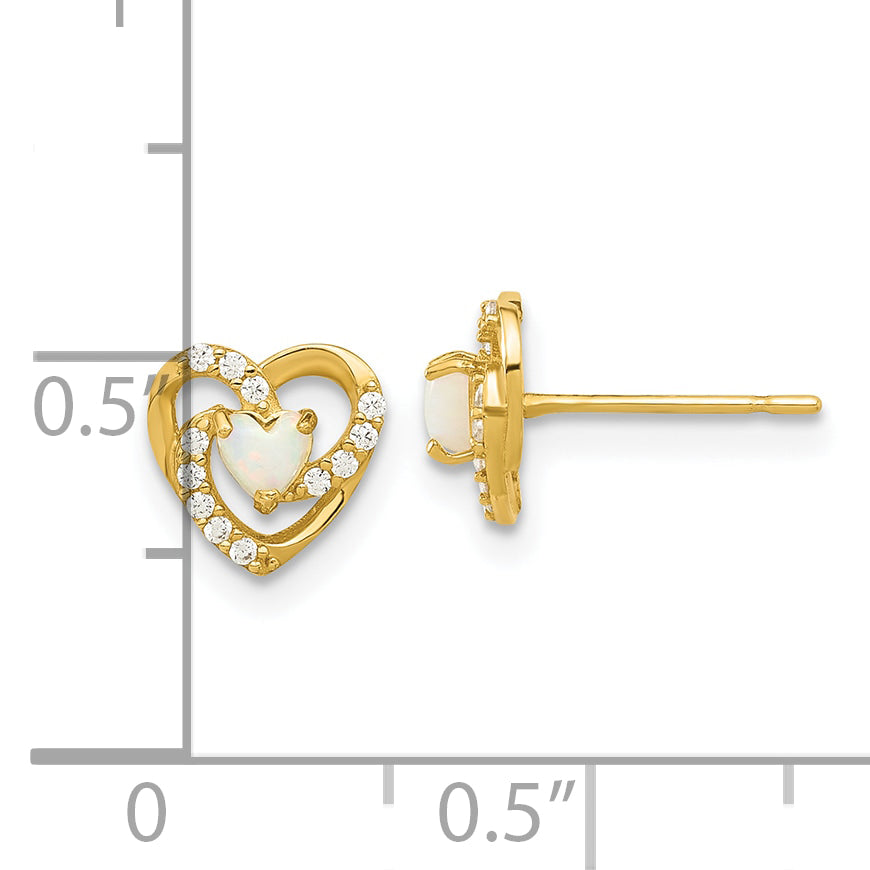 14k Madi K Polished Created Opal and CZ Heart Post Earrings