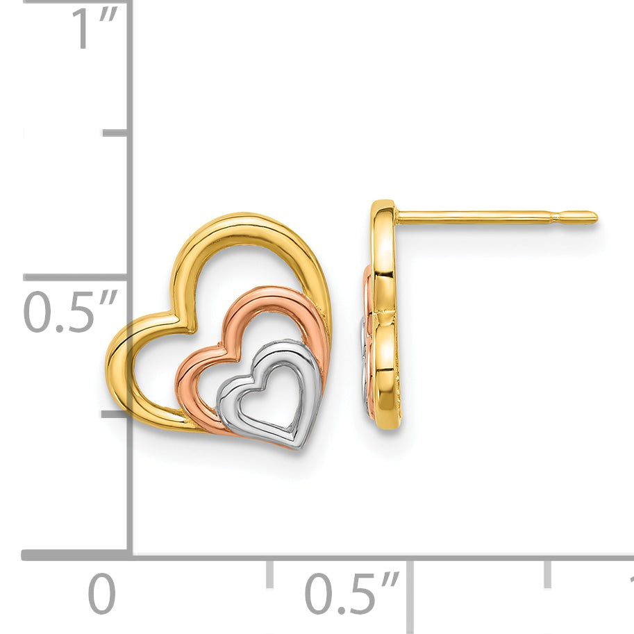 14k Madi K with Rose and White Rhodium Polished Heart Post Earrings