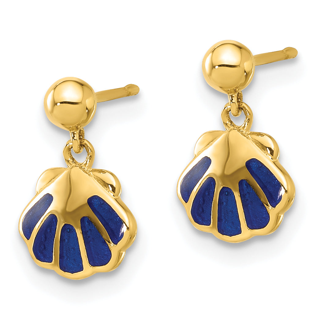14k Madi K Polished Blue Enameled Shell Post Dangle Earrings Secondary image