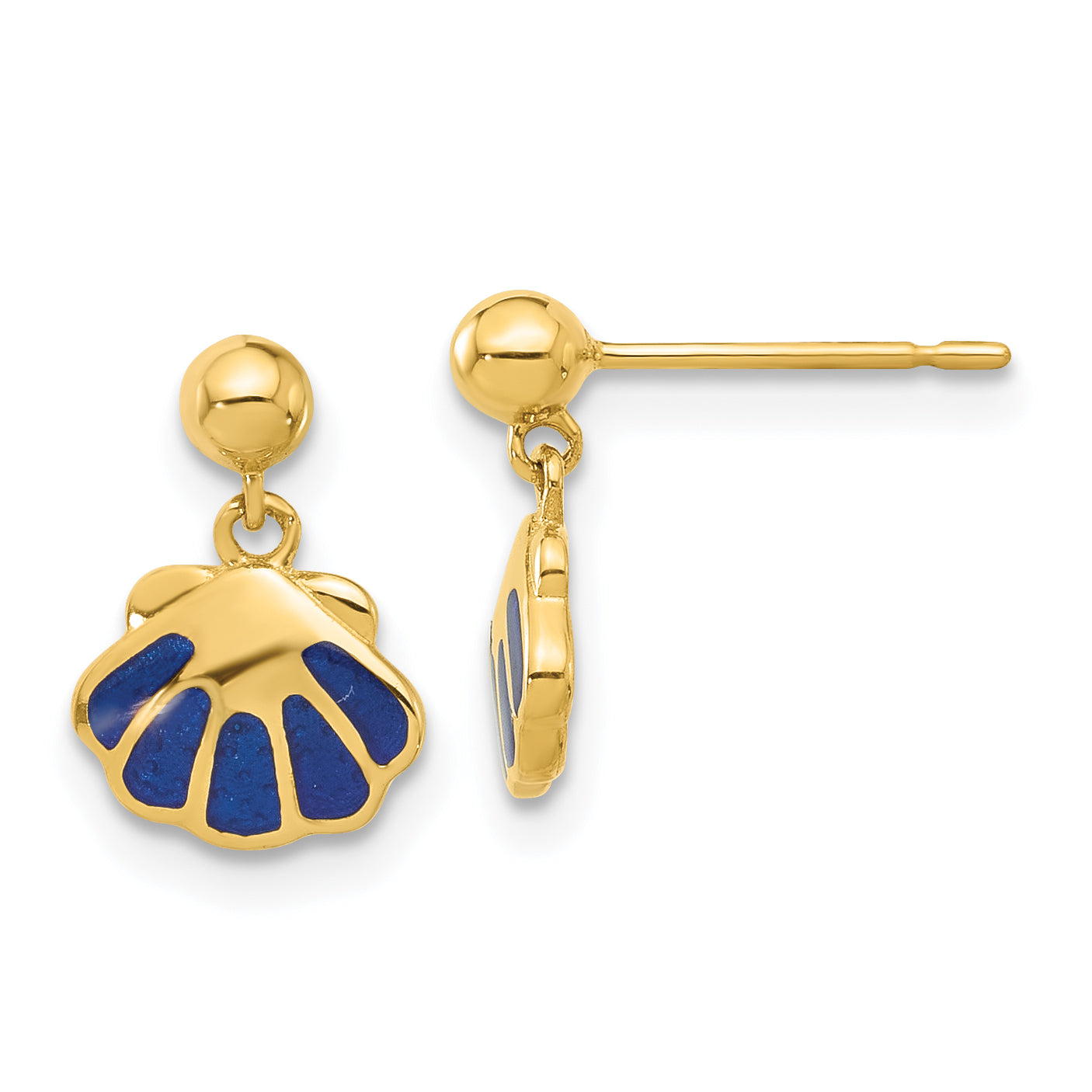 14k Madi K Polished Blue Enameled Shell Post Dangle Earrings Main image