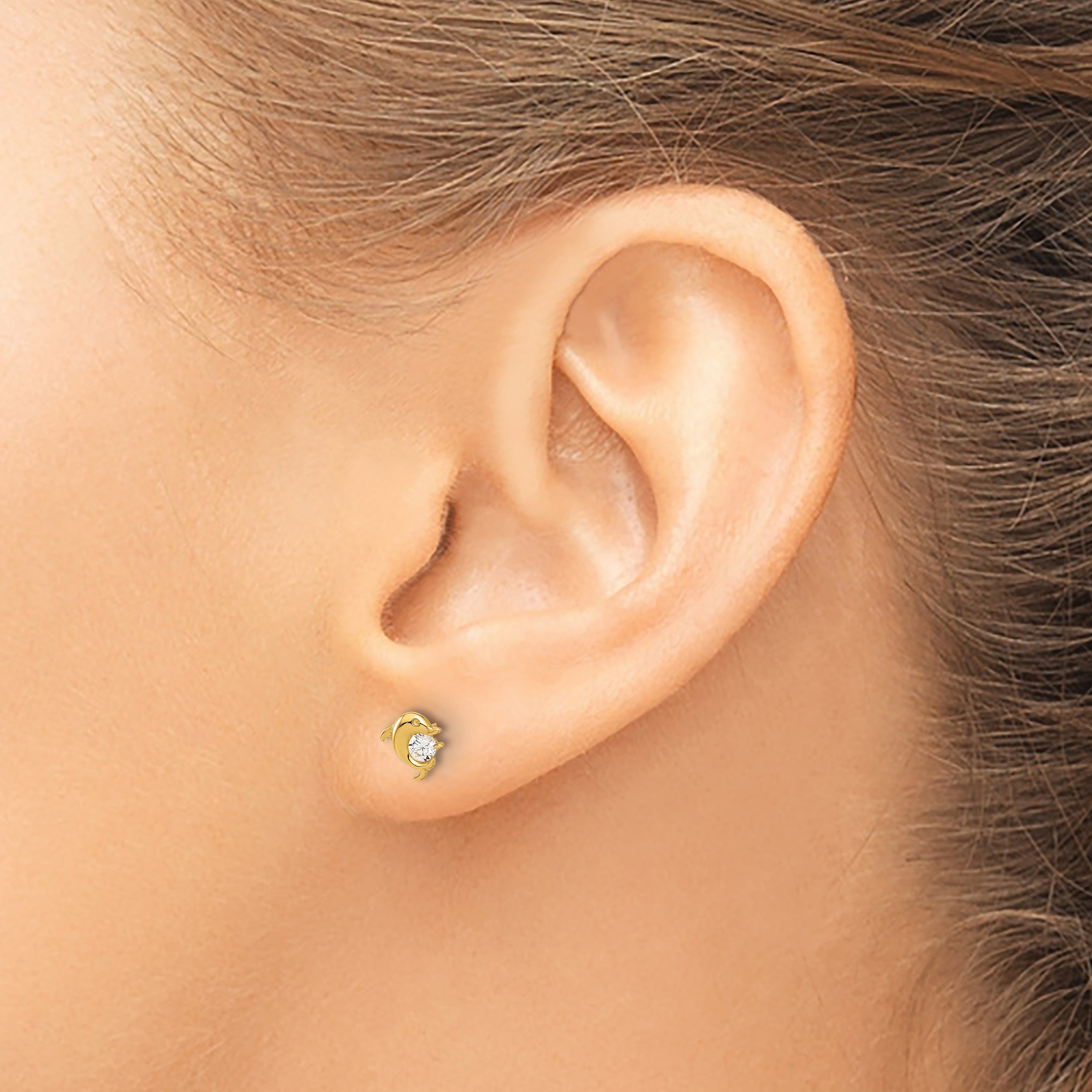 14k Madi K Polished CZ Dolphin Post Earrings