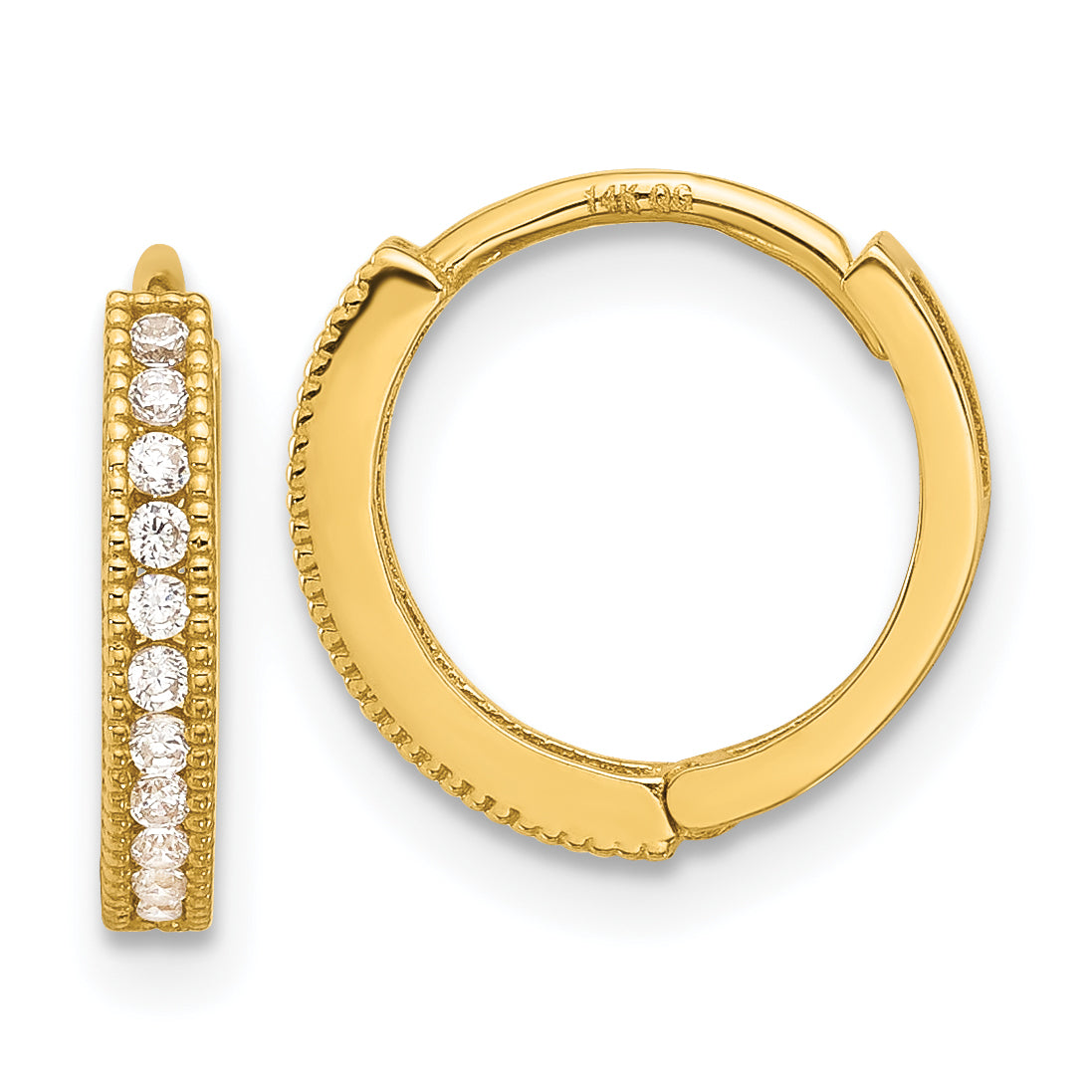 14k Madi K Polished CZ 2mm Hinged Huggie Hoop Earrings Main image