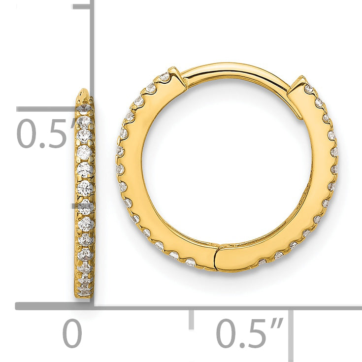 14k Madi K Polished CZ 1.25mm Hinged Huggie Hoop Earrings