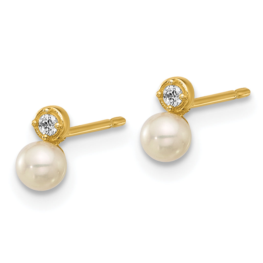 14k Madi K Polished CZ and Freshwater Cultured Pearl Post Earrings Secondary image
