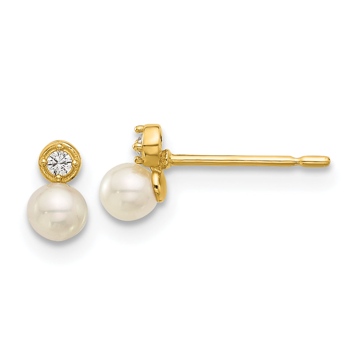 14k Madi K Polished CZ and Freshwater Cultured Pearl Post Earrings Main image