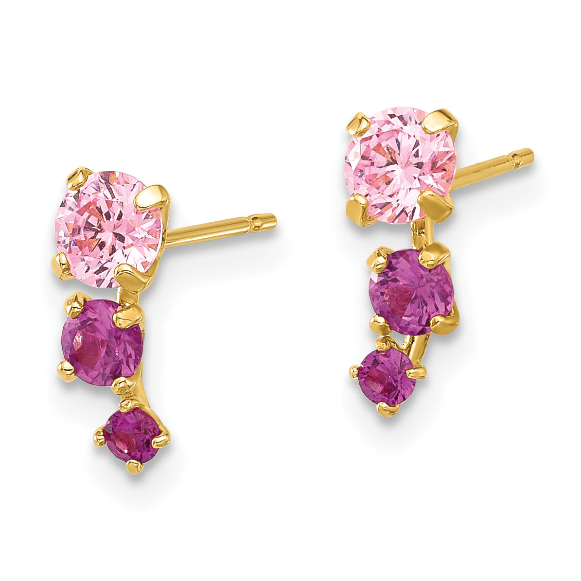 14k Madi K Polished Pink and Red CZ Post Earrings Secondary image