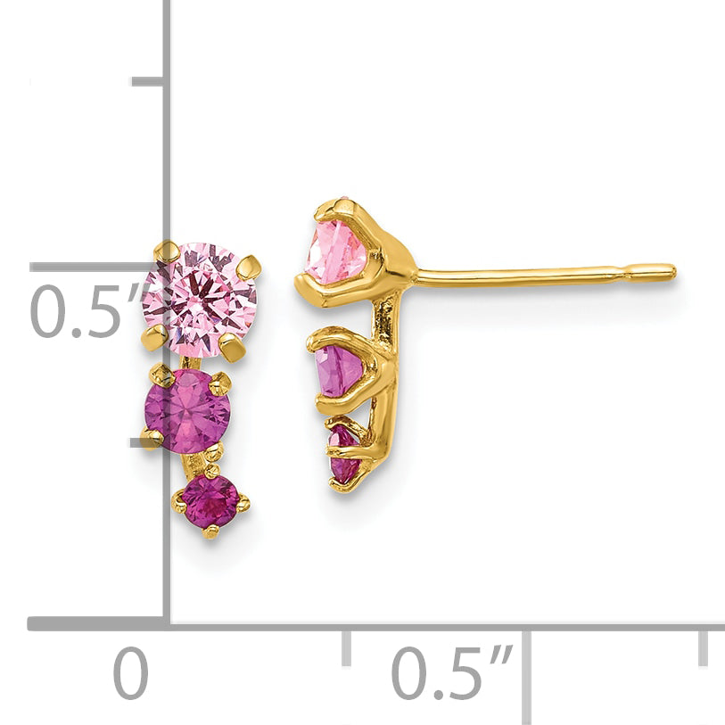 14k Madi K Polished Pink and Red CZ Post Earrings
