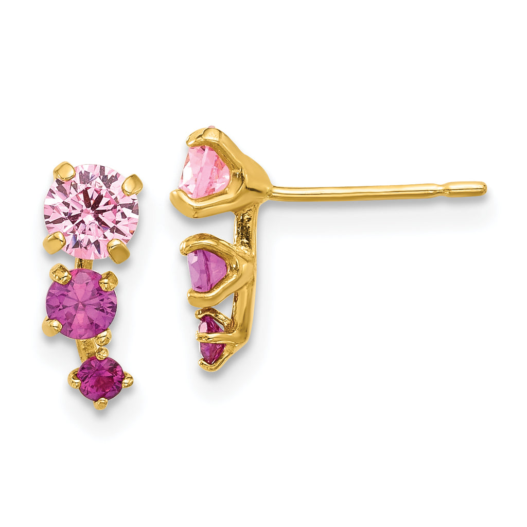 14k Madi K Polished Pink and Red CZ Post Earrings