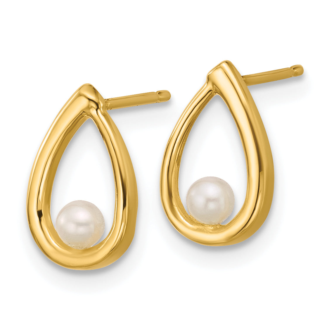14K Polished Freshwater Cultured Pearl Teardrop Post Earrings Secondary image