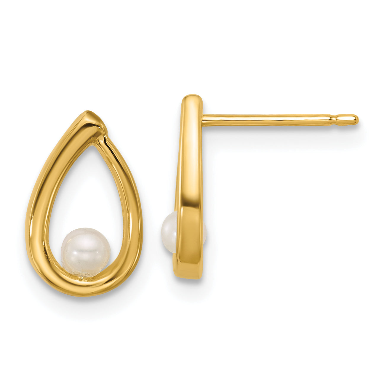 14K Polished Freshwater Cultured Pearl Teardrop Post Earrings Main image