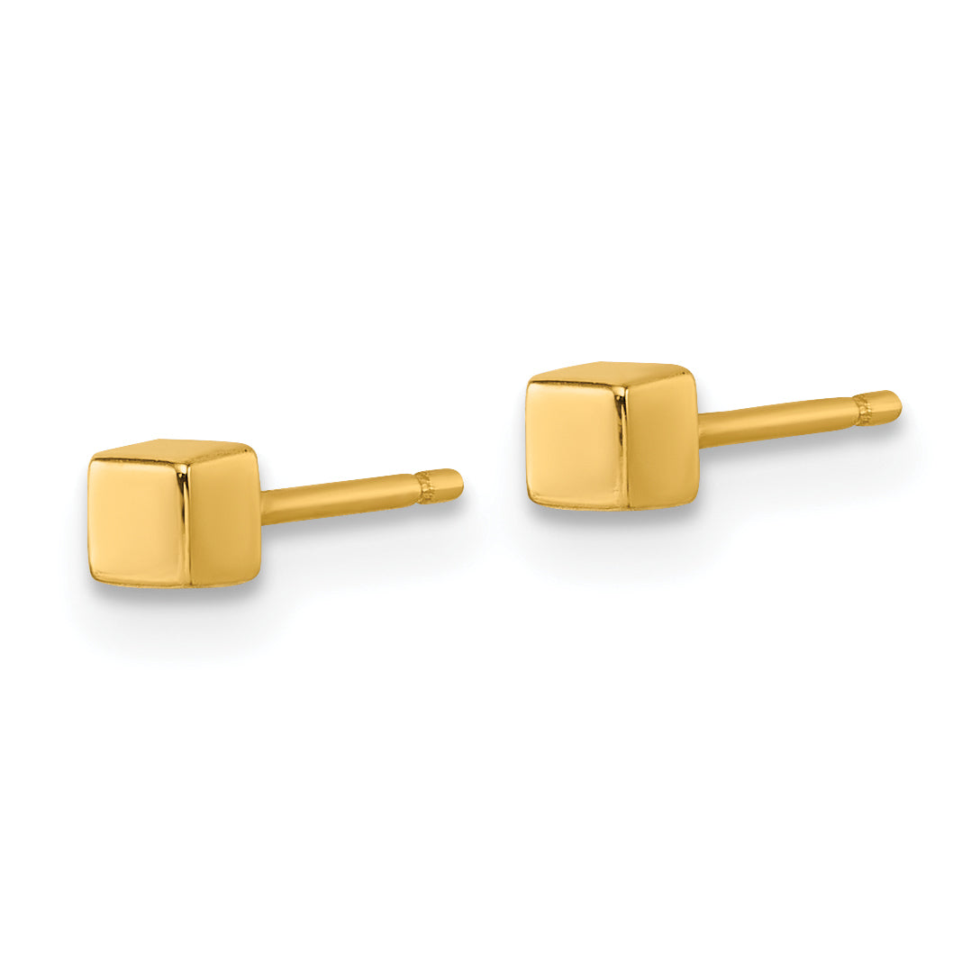 14K Polished 3mm Cube Post Earrings Secondary image