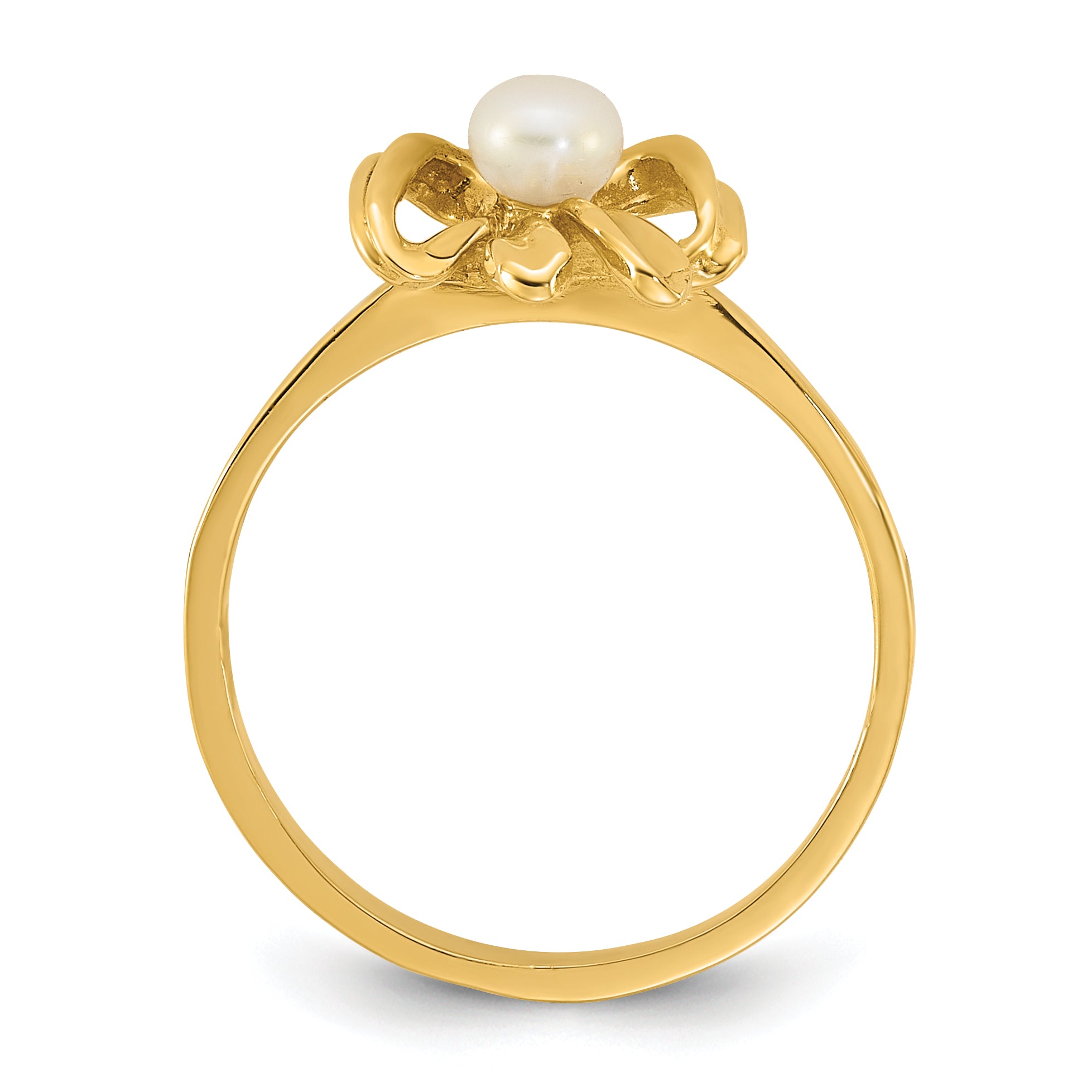 14k Madi K Polished 3-4mm Button White Freshwater Cultured Pearl Bow Size 4 Childrens Ring Secondary image