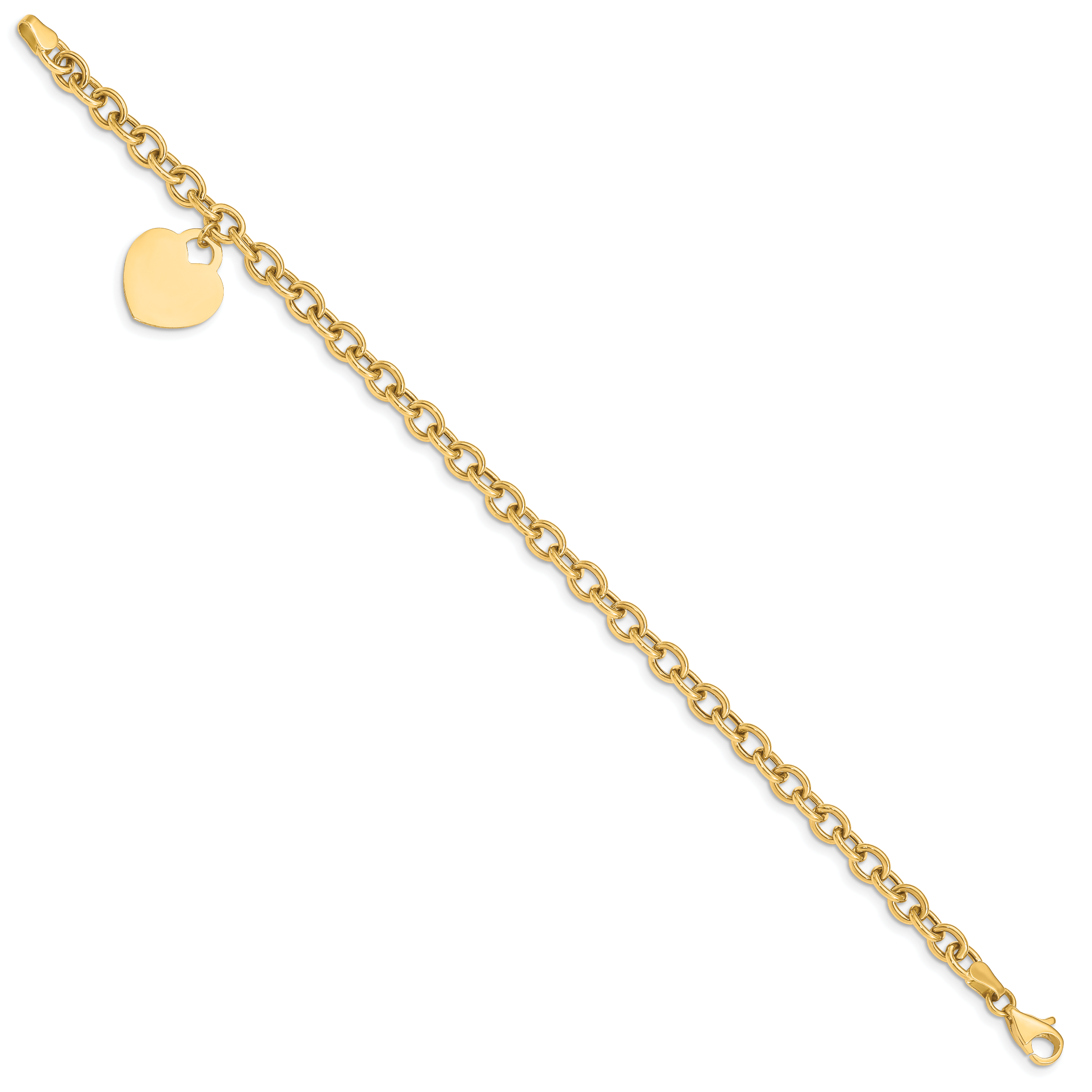 14K Engravable 18x15mm Solid Dangle Heart Charm and Hollow Chain 8.25 inch Bracelet Secondary image