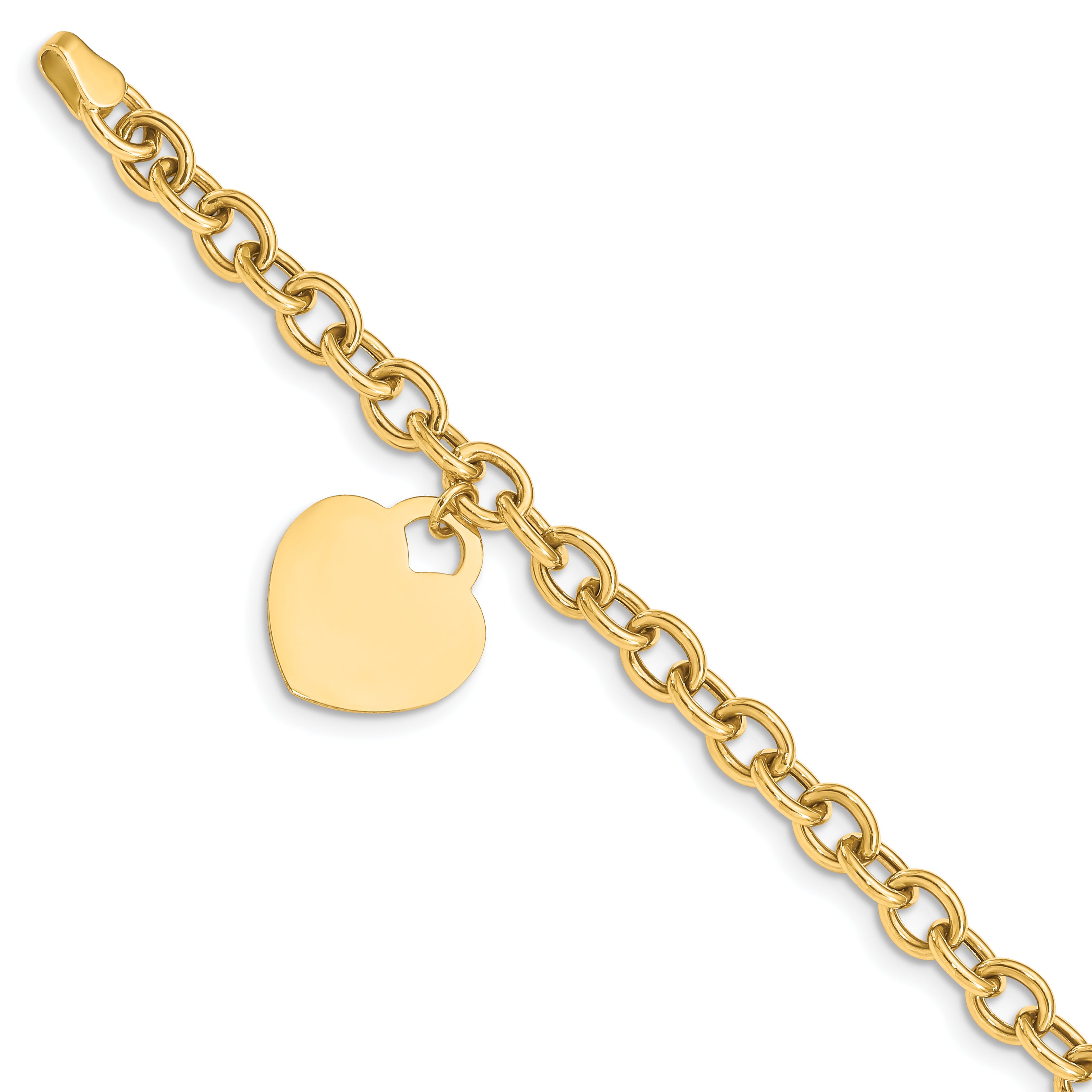14K Engravable 18x15mm Solid Dangle Heart Charm and Hollow Chain 8.25 inch Bracelet Main image