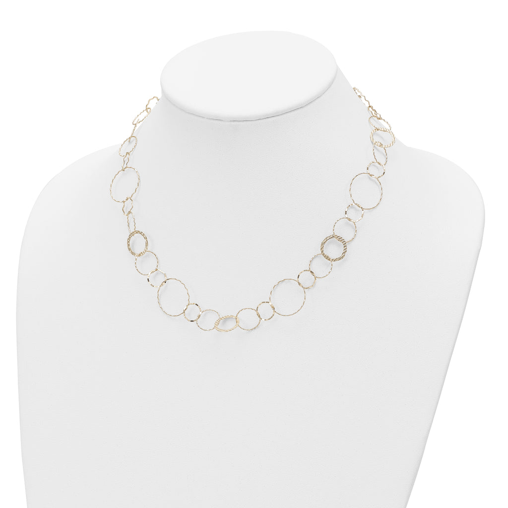 14K Polished Diamond-Cut and Textured Circles 18 inch Necklace