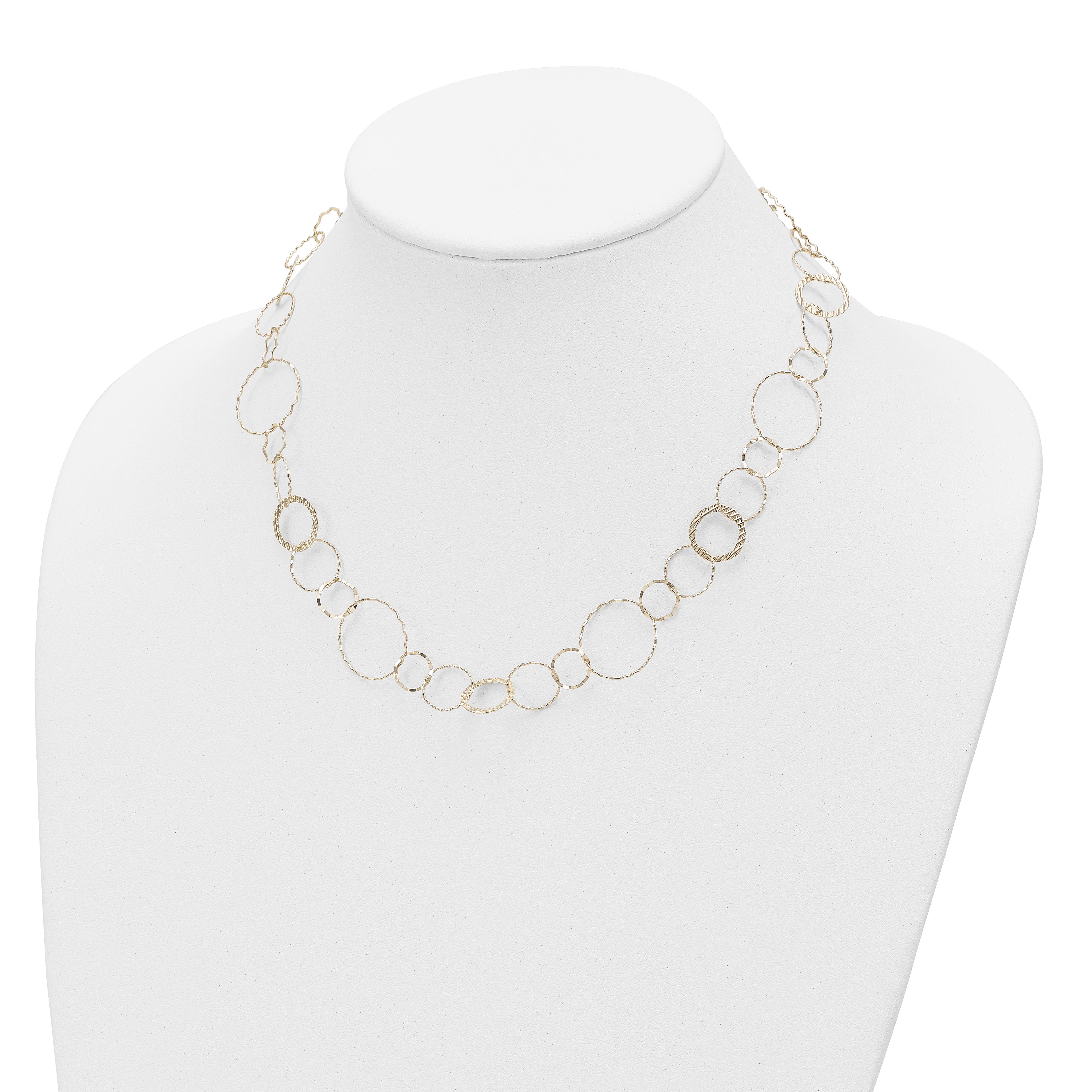 14K Polished Diamond-Cut and Textured Circles 18 inch Necklace
