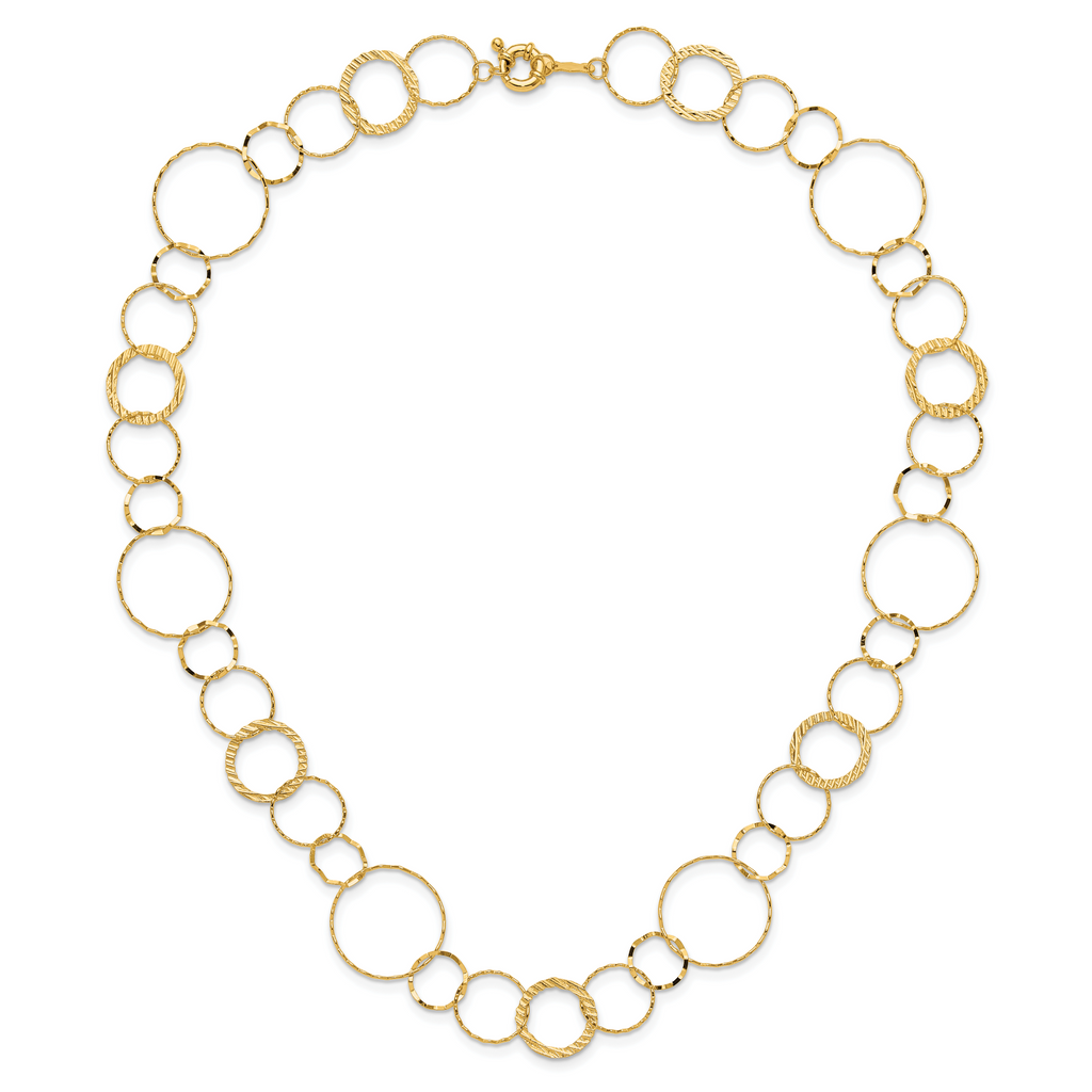 14K Polished Diamond-Cut and Textured Circles 18 inch Necklace