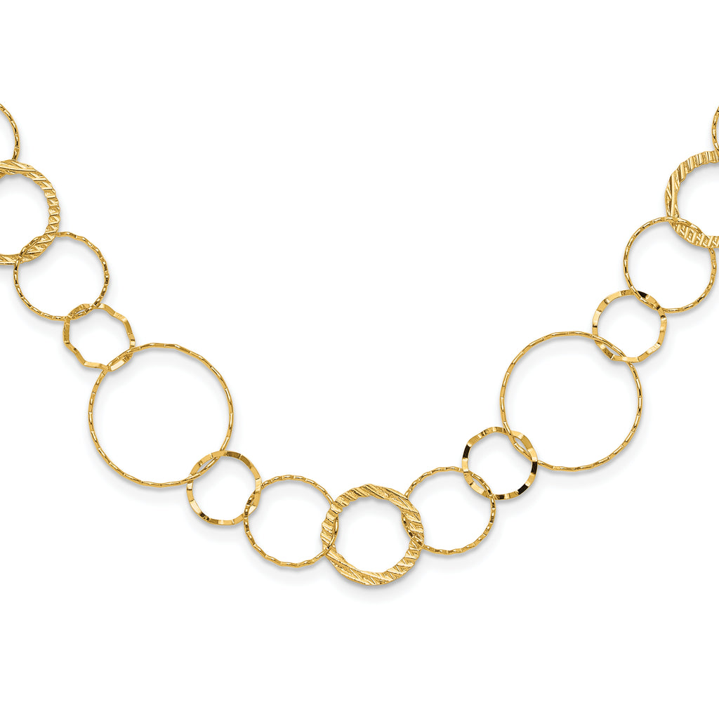 14K Polished Diamond-Cut and Textured Circles 18 inch Necklace