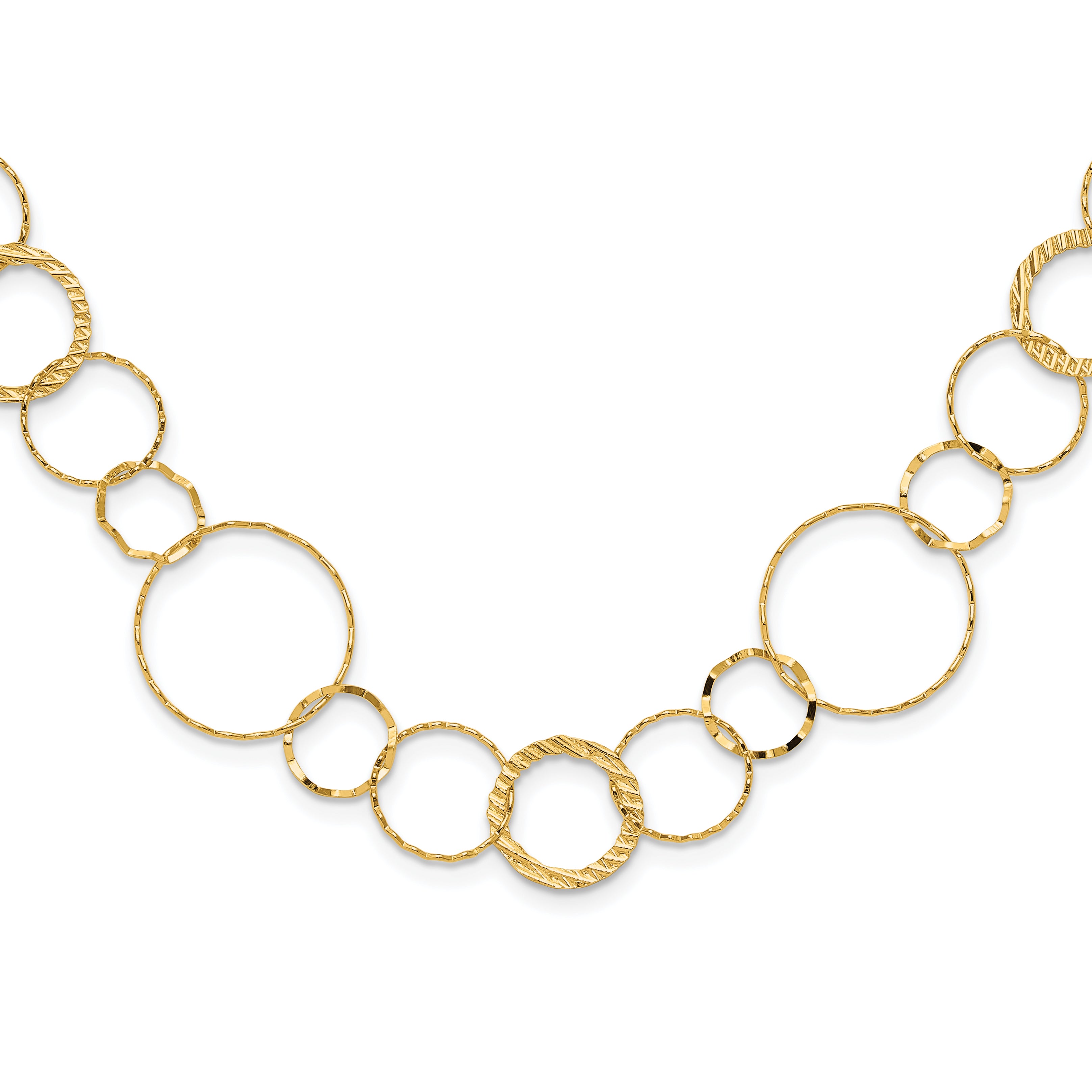 14K Polished Diamond-Cut and Textured Circles 18 inch Necklace