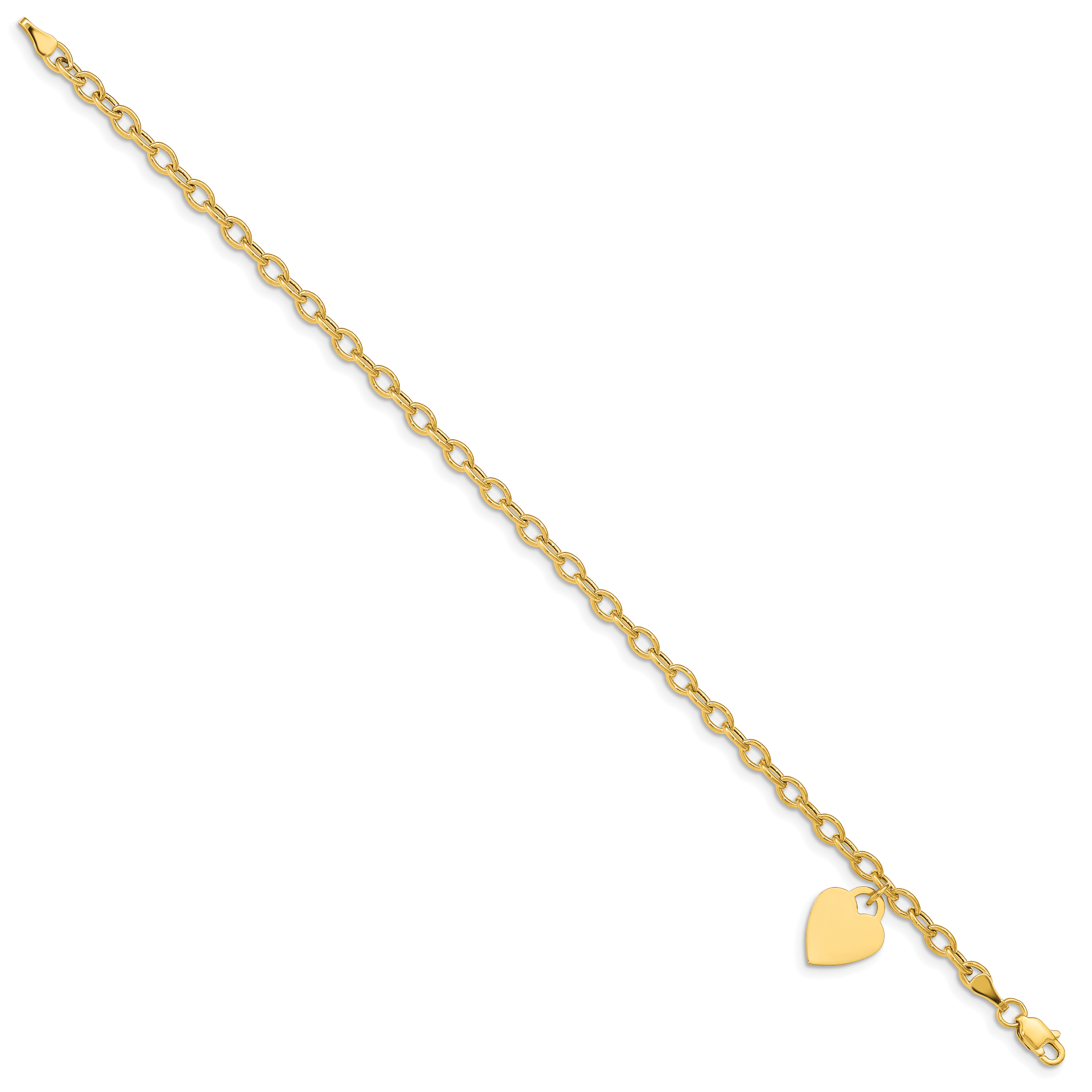 14K Engravable 14x10mm Solid Dangle Heart Charm and Hollow Chain 7.5 inch Bracelet Secondary image