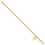 14K Engravable 14x10mm Solid Dangle Heart Charm and Hollow Chain 8.5 inch Bracelet