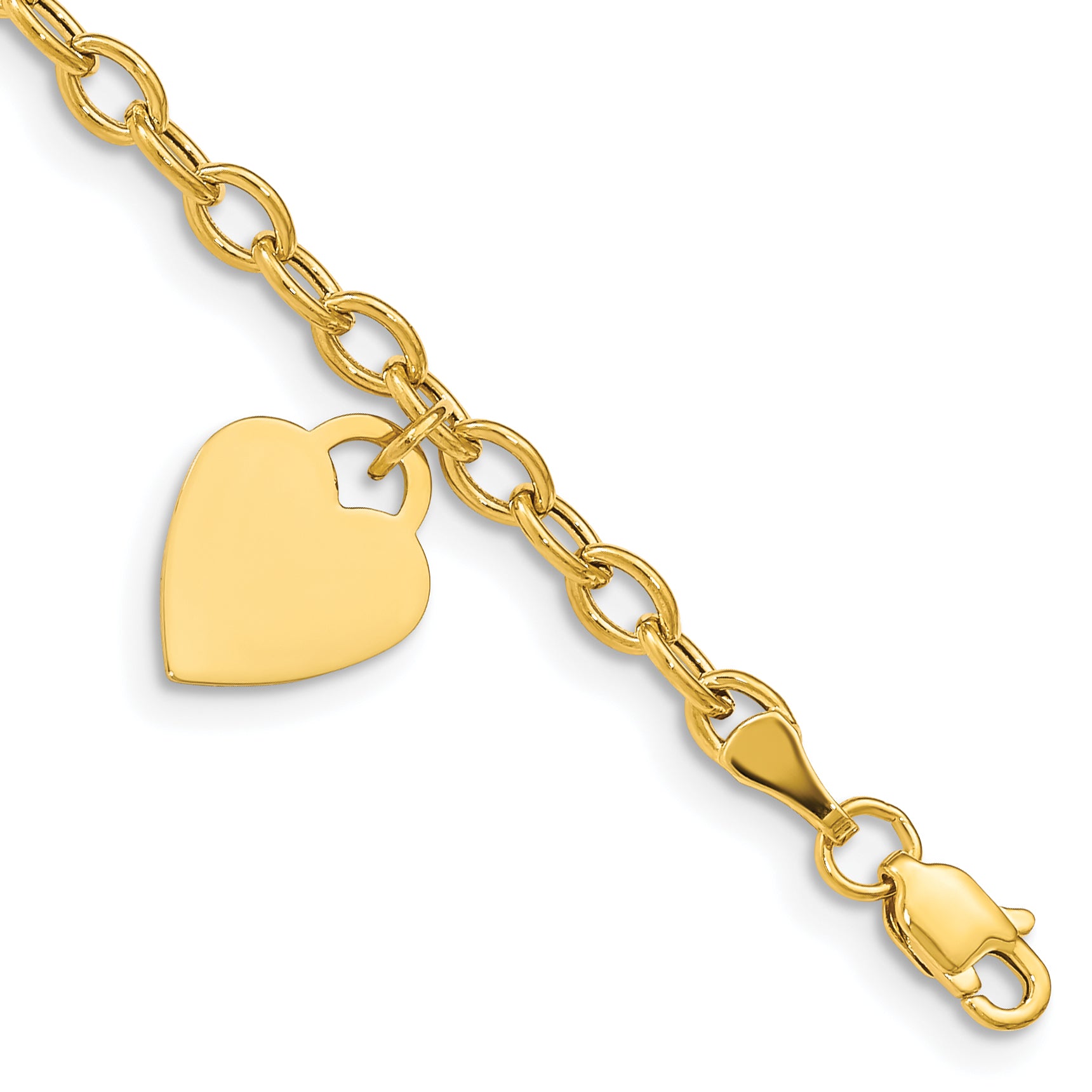 14K Engravable 14x10mm Solid Dangle Heart Charm and Hollow Chain 8.5 inch Bracelet Main image