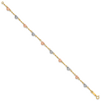 14k Tri-color Puffed Heart 6 inch Childs Bracelet