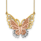 14k Yellow and Rose Gold with White Rhodium Large Filigree Butterfly 18 inch Necklace