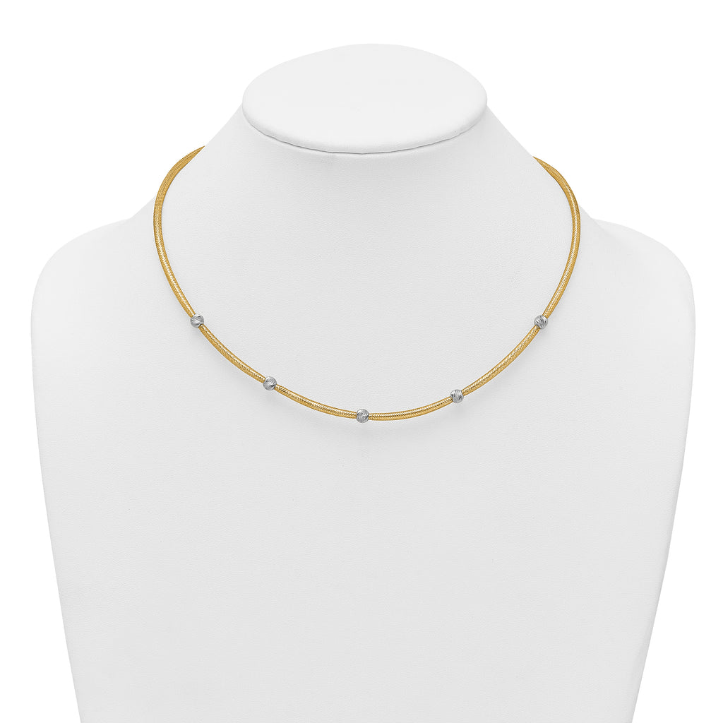 14k Polished with Rhodium 5-Station Diamond-cut Beads 4mm Flexible Mesh 18 inch Necklace