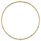 14k Polished with Rhodium 5-Station Diamond-cut Beads 4mm Flexible Mesh 18 inch Necklace