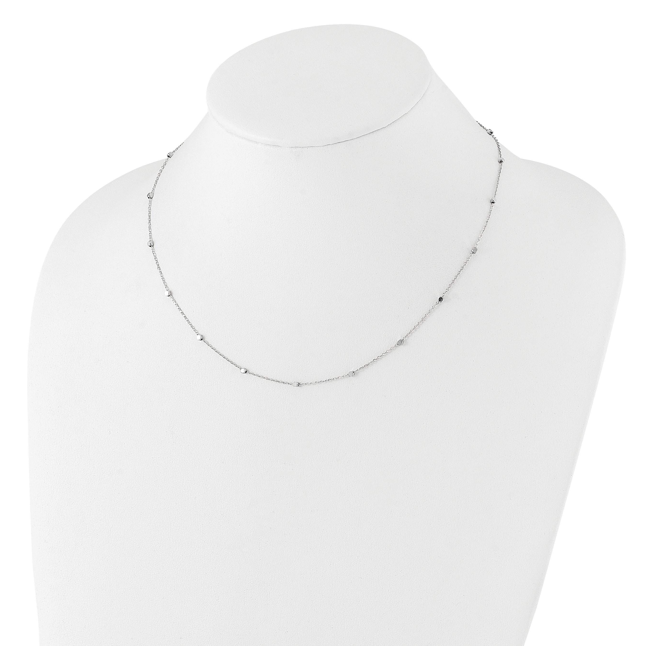 14K White Gold Polished Cube Stations 16 inch Necklace Plus 2 inch Extender