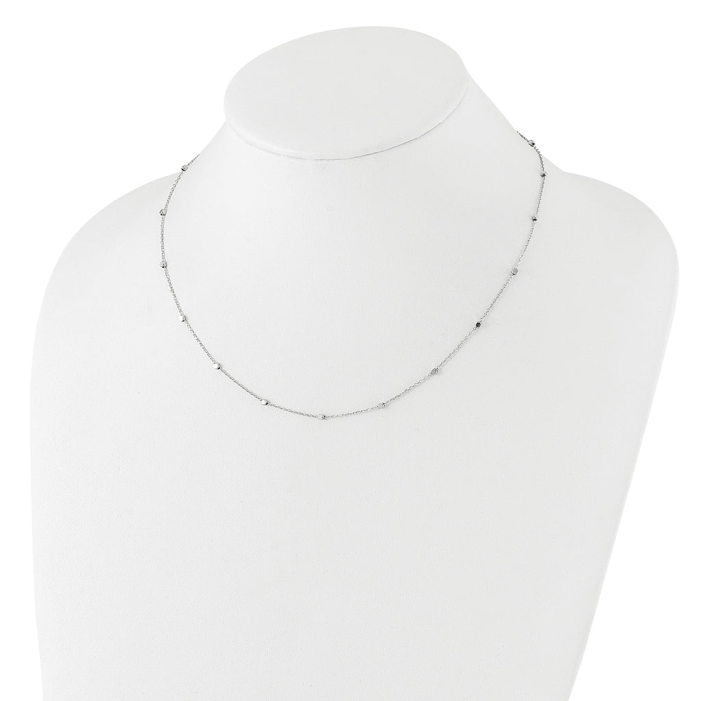 14K White Gold Polished Cube Stations 16 inch Necklace Plus 2 inch Extender
