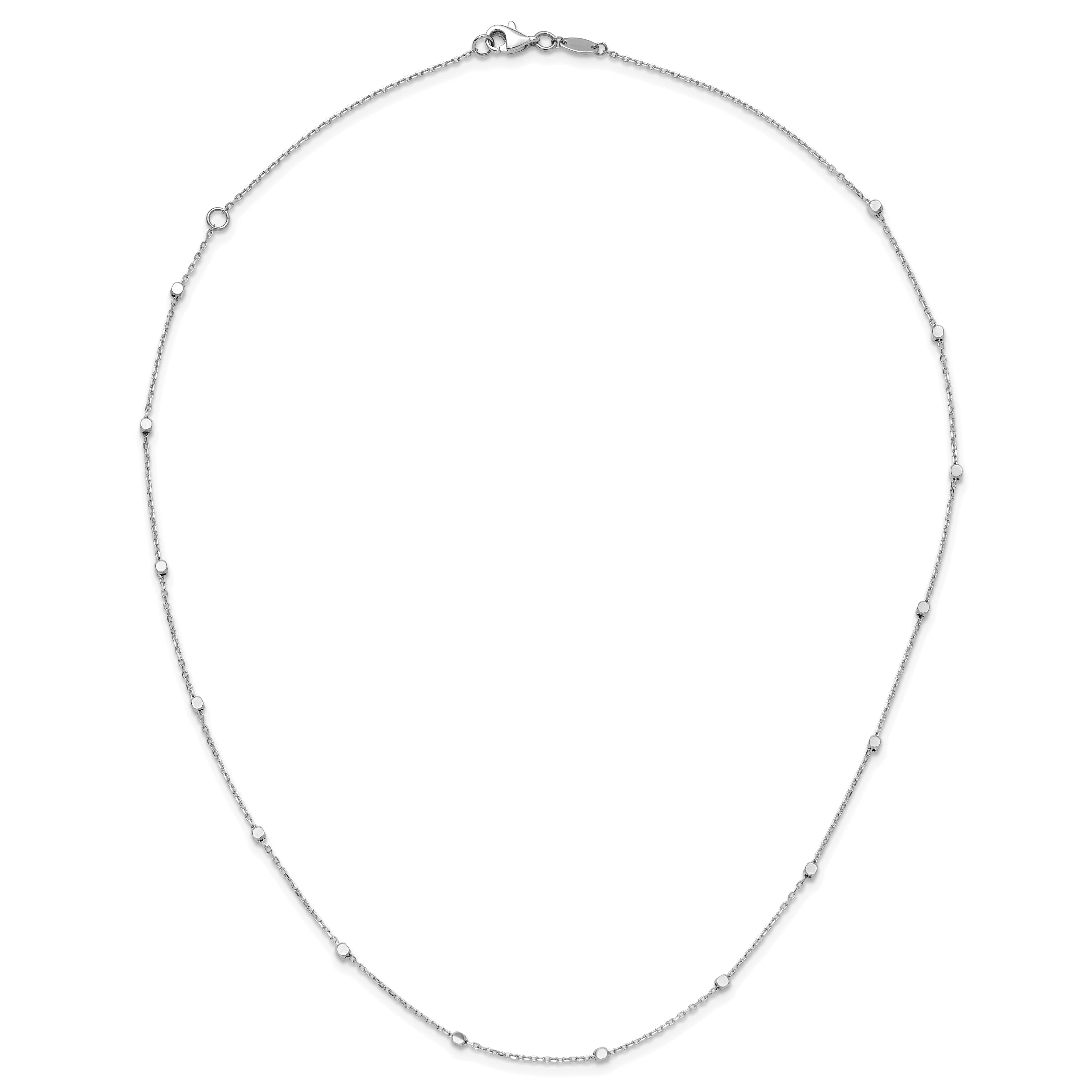 14K White Gold Polished Cube Stations 16 inch Necklace Plus 2 inch Extender
