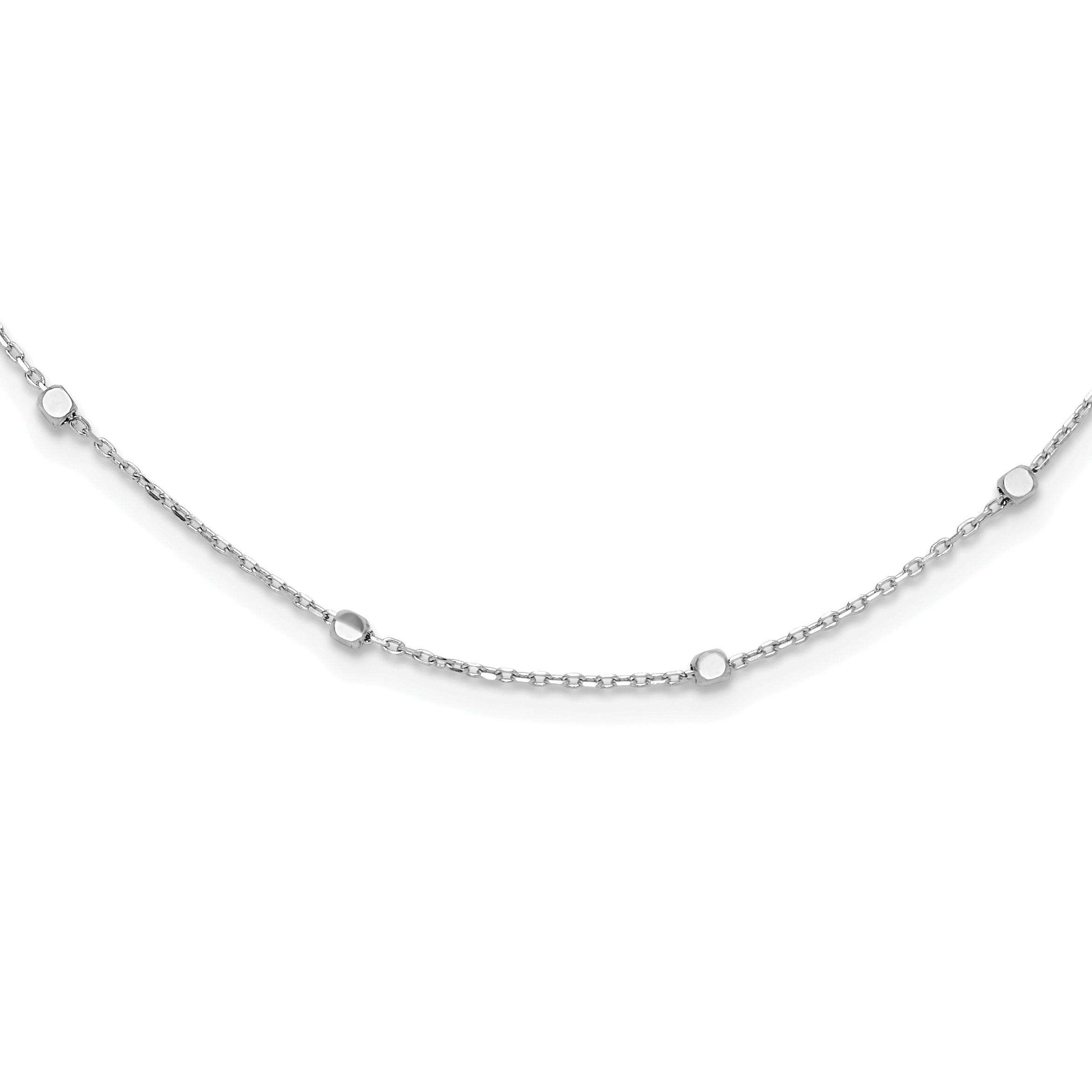 14K White Gold Polished Cube Stations 16 inch Necklace Plus 2 inch Extender Main image