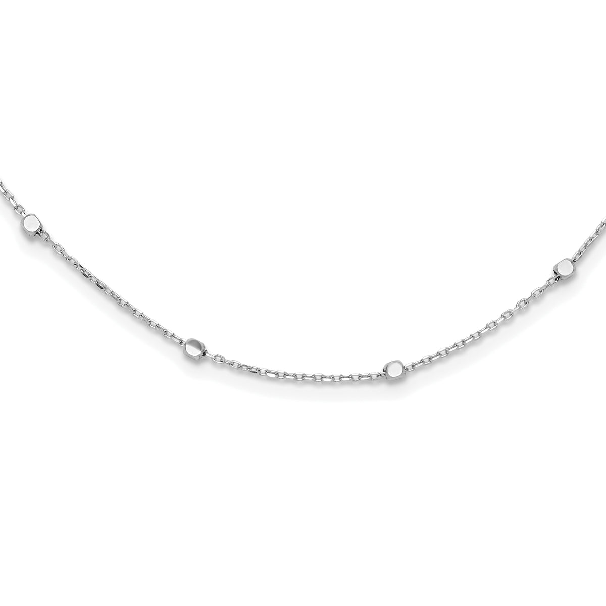 14K White Gold Polished Cube Stations 16 inch Necklace Plus 2 inch Extender