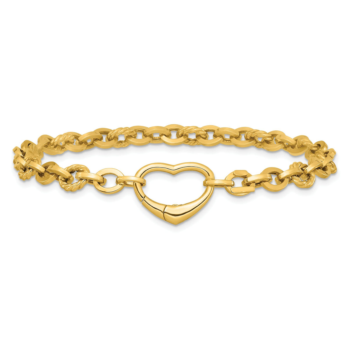 Twisted Cable Link Heart Bracelet in 14K Yellow Gold, 6mm, 7.5 Inch - Sophia Jewelers