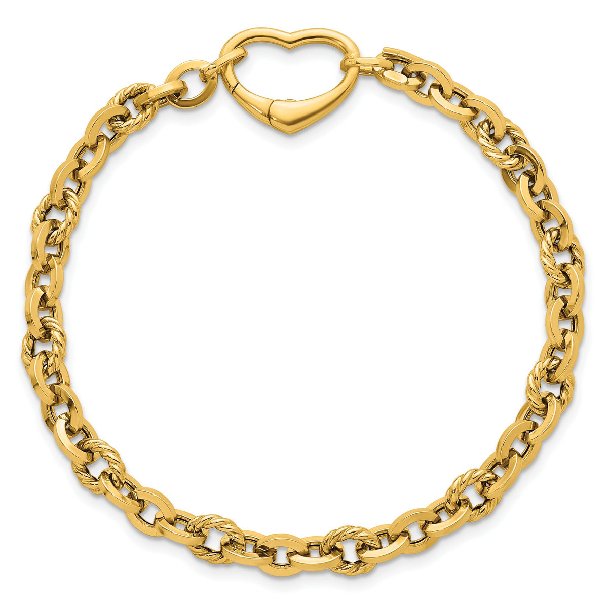 Twisted Cable Link Heart Bracelet in 14K Yellow Gold, 6mm, 7.5 Inch - Sophia Jewelers