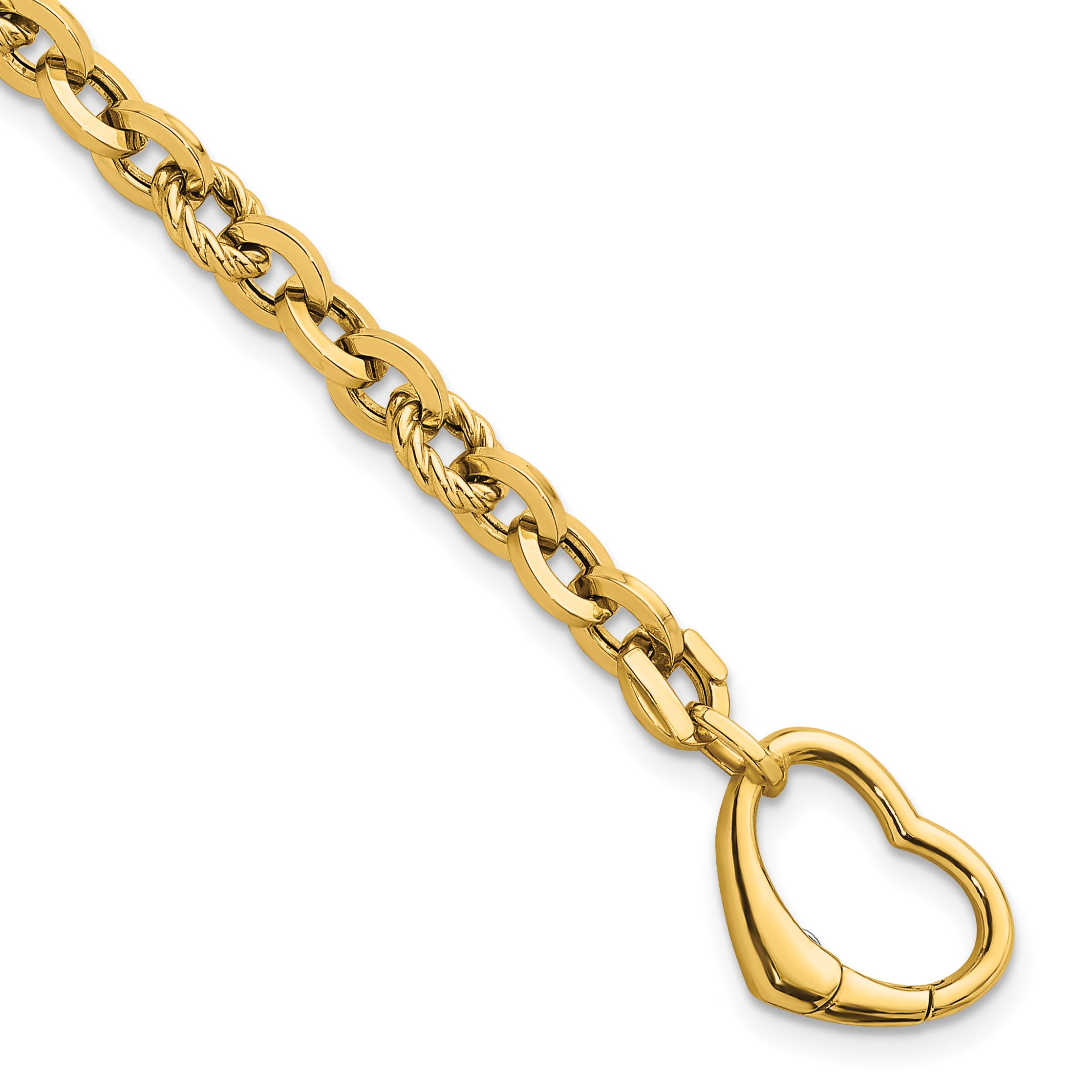 14k Polished and Twisted Cable Link with Heart Clasp 7.5 inch Bracelet Main image