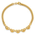 14k Polished Five Hearts with Curb Link 7 inch Bracelet