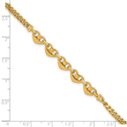 14k Polished Five Hearts with Curb Link 7 inch Bracelet