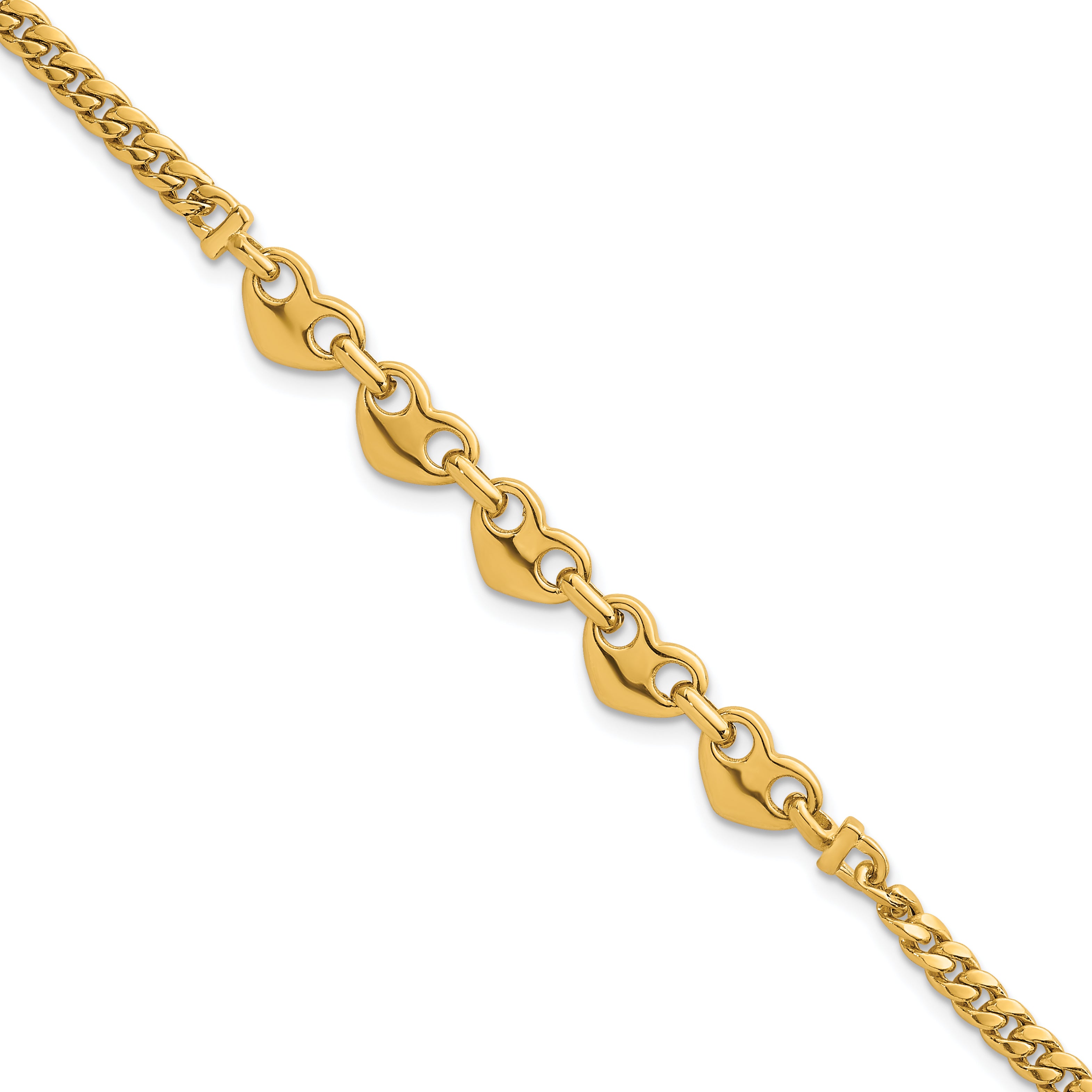 14k Polished Five Hearts with Curb Link 7 inch Bracelet Main image