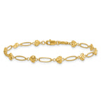14k Polished Oval Links with Diamond-cut Puffed Hearts 7.5 inch Bracelet