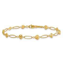 14k Polished Oval Links with Diamond-cut Puffed Hearts 7.5 inch Bracelet