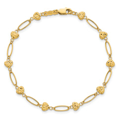 14k Polished Oval Links with Diamond-cut Puffed Hearts 7.5 inch Bracelet