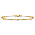14k Polished Cut-out Hearts and Diamond-cut Beads 7.5 inch Bracelet