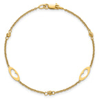 14k Polished Cut-out Hearts and Diamond-cut Beads 7.5 inch Bracelet