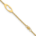 14k Polished Cut-out Hearts and Diamond-cut Beads 7.5 inch Bracelet